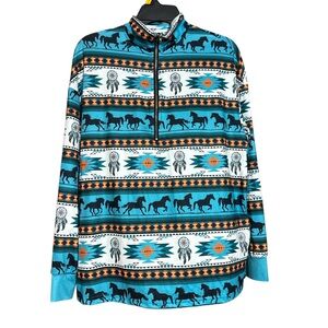 Rainleg Teal and Black Horse Print Pullover size small